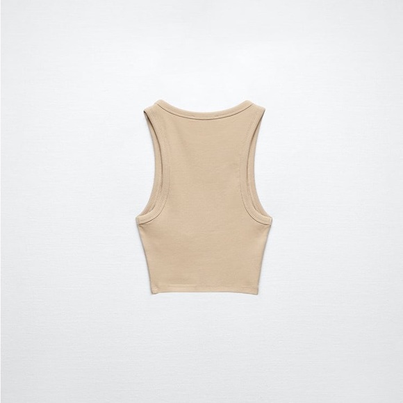 Zara Beige Ribbed T-Shirt - Picture 16 of 17